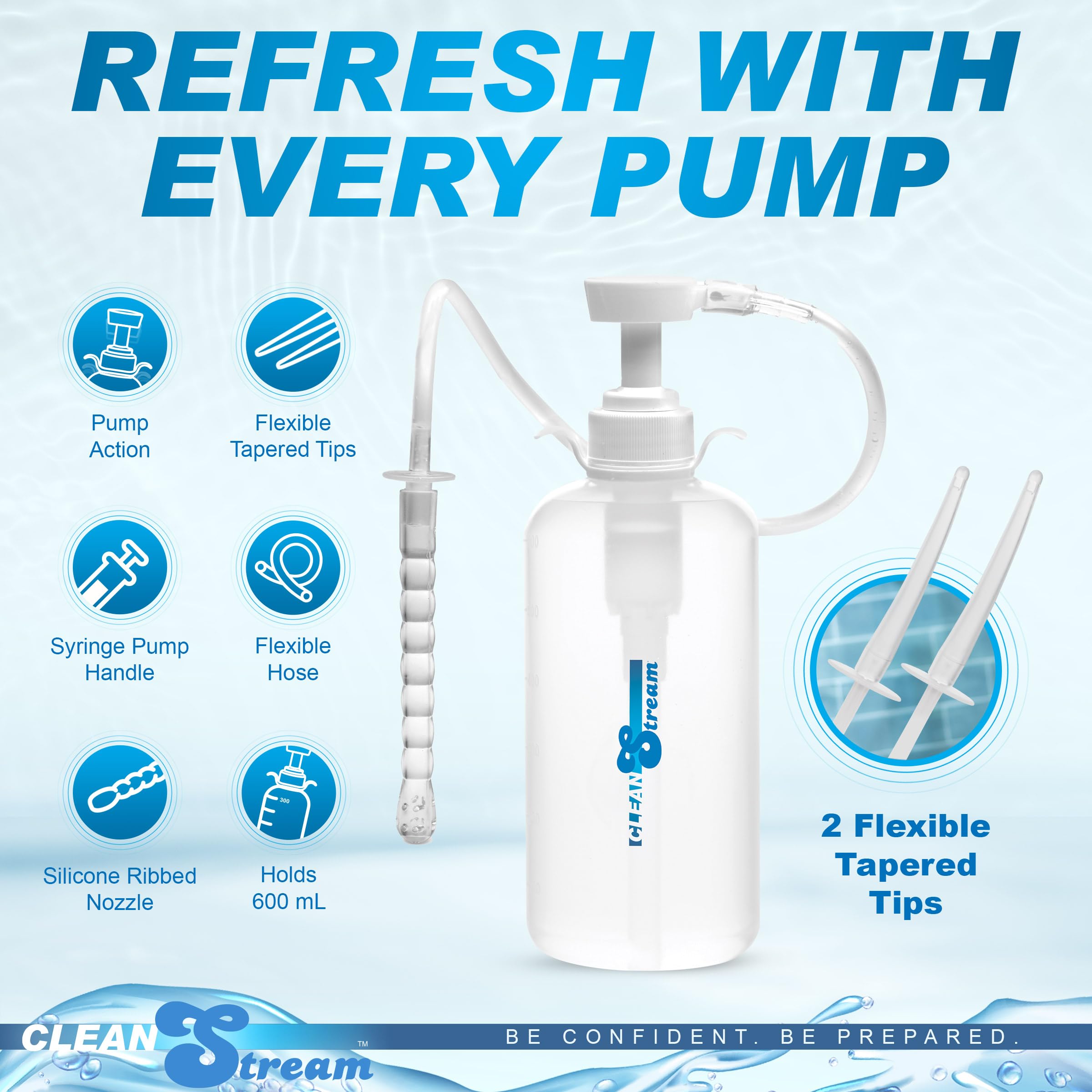Cleanstream XL tapered nozzle enables easy entry and gentle cleansing