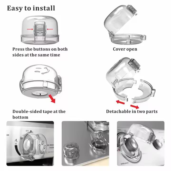Transparent knob covers preserve visibility while safeguarding children in the kitchen.