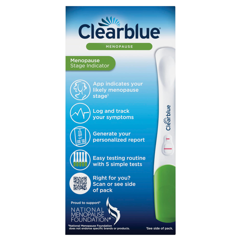Packaging box of Clearblue menopause stage indicator kit
