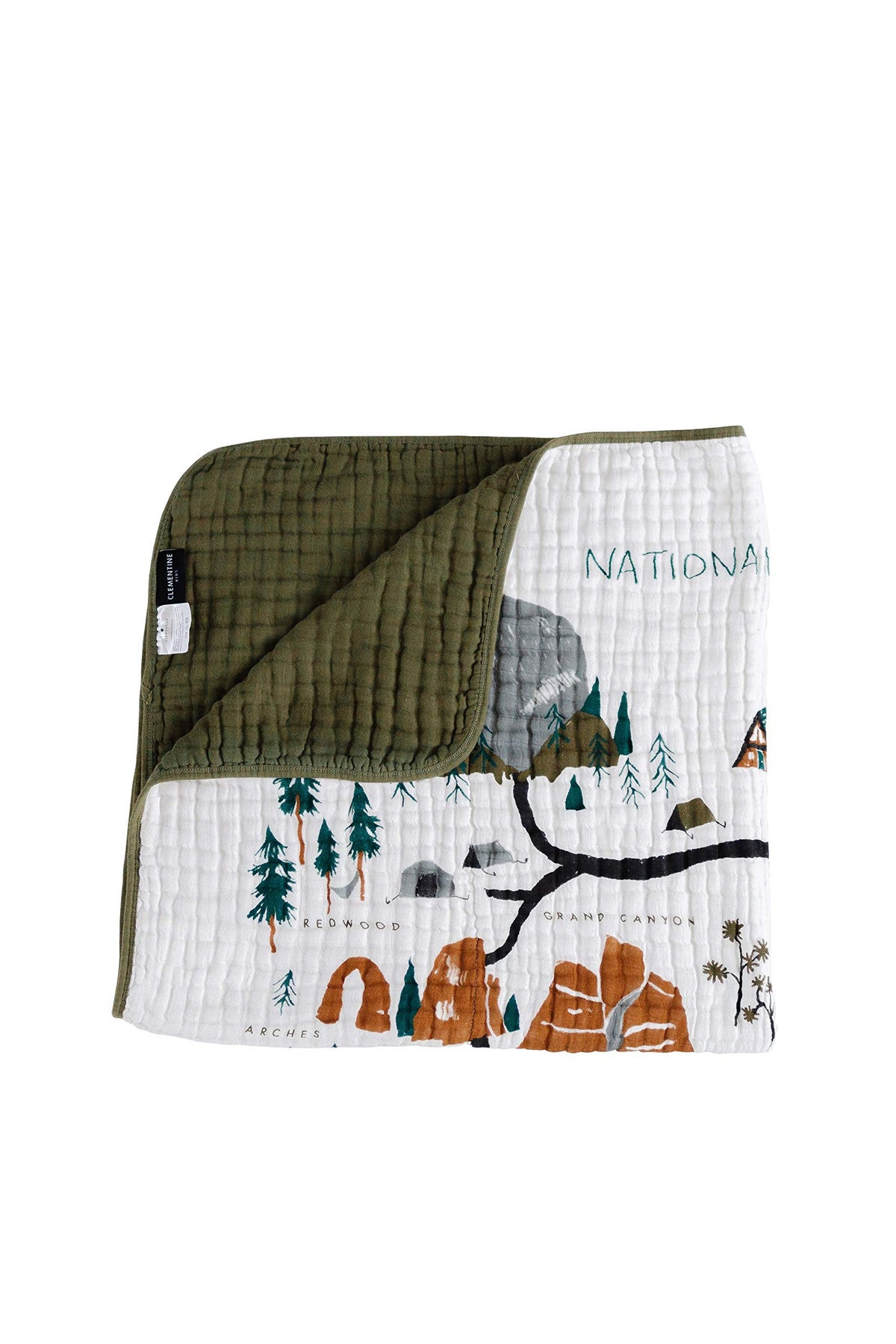 Clementine Kids National Parks quilt front pattern, vibrant outdoor scenes perfect for imaginative play.