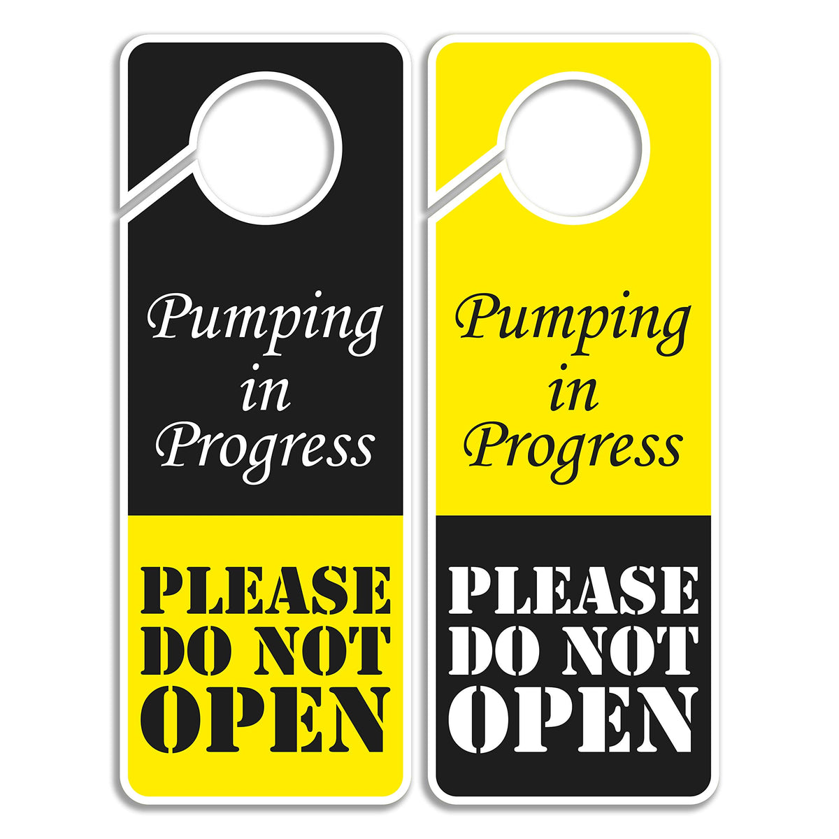 CLEVER SIGNS do not disturb pumping sign 2-pack on a door handle for privacy.