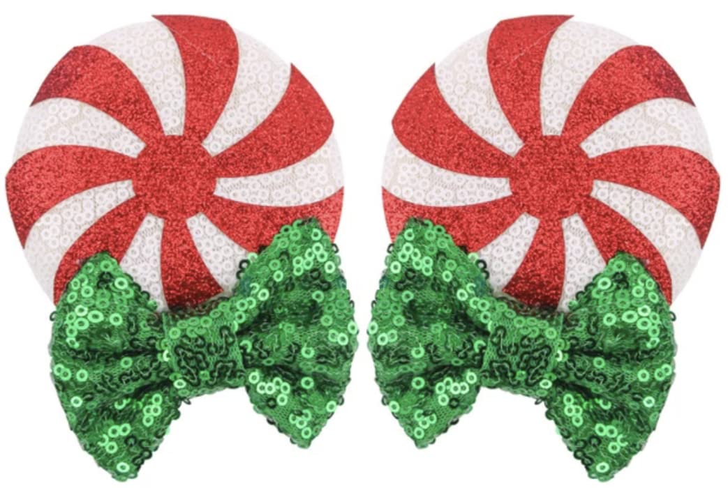CLGIFT Minnie Ears baby headband with peppermint candy clip for festive photos and comfort