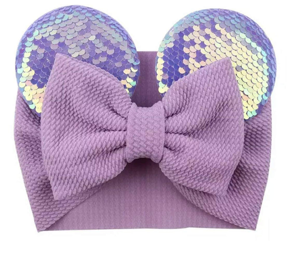 CLGIFT Minnie Ears purple headband side view offers soft comfort for baby and toddler.