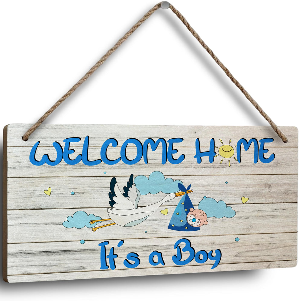 CLHHM welcome home baby it’s a boy sign on door creates a warm nursery welcome