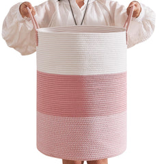 CLHMILY&Z 80L pink round laundry basket, front view for organized laundry.