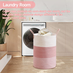 CLHMILY&Z pink rope basket side view showing interior capacity for bulky items.