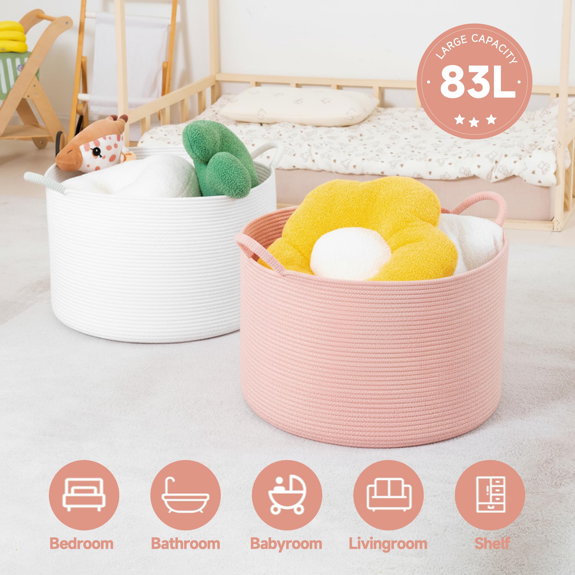 CLHMILY&Z decorative pink rope basket for blankets and towels.