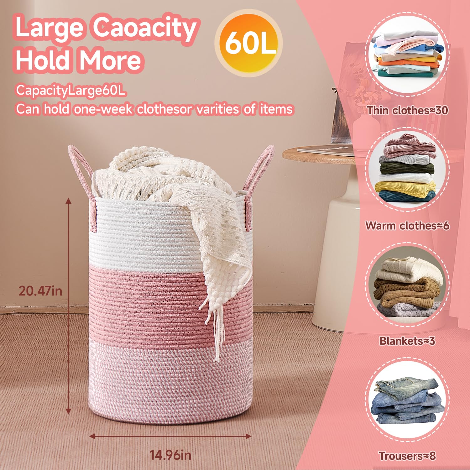 CLHMILY&Z blanket storage bin rope design for cozy blankets.