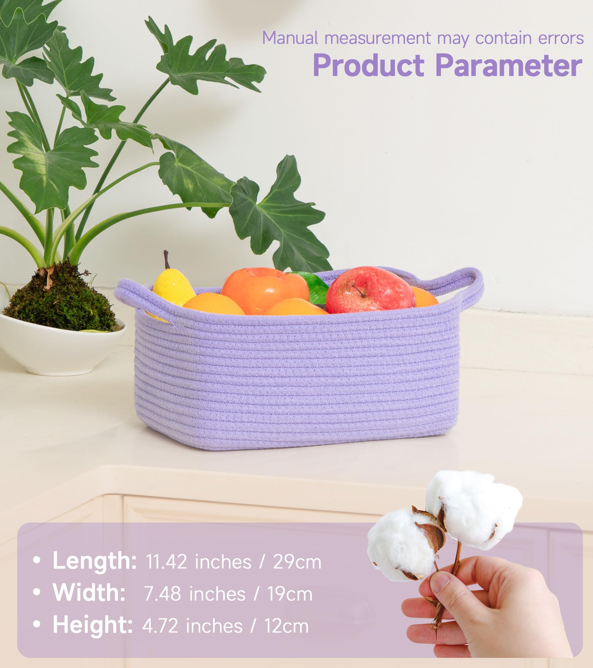 CLHMILY&Z easy-clean rope basket in purple helps tidy rooms quickly.