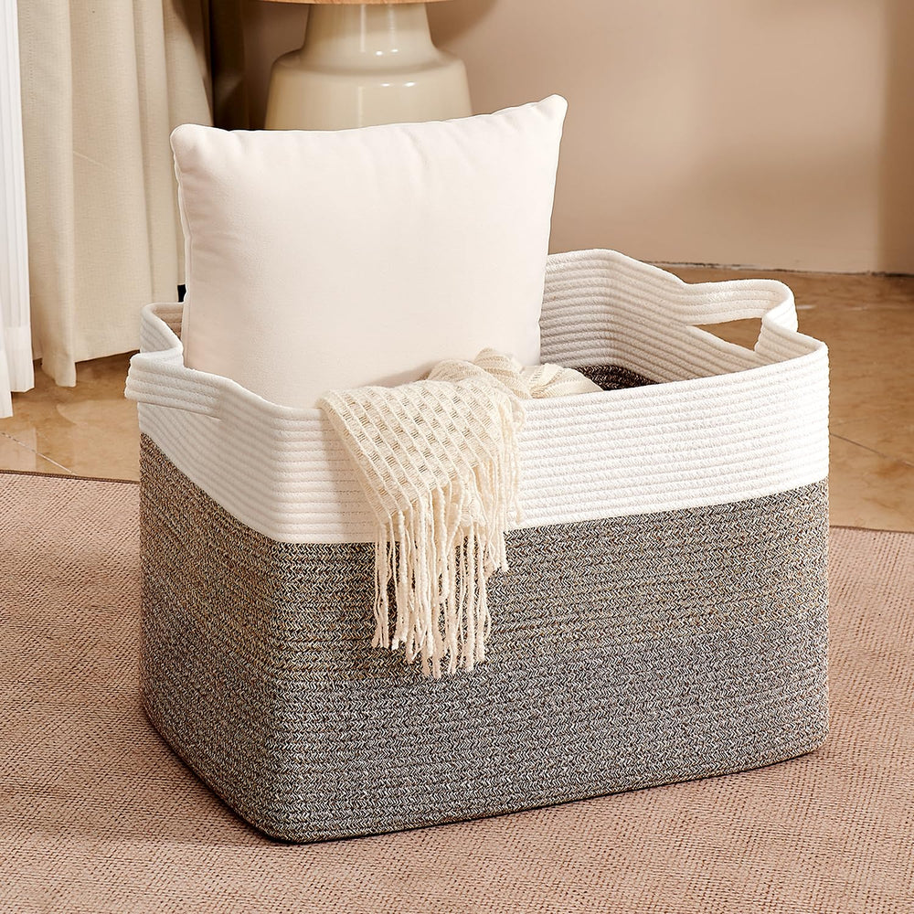 CLHMILY&Z handwoven basket with sturdy handles offers easy portability for room-to-room organization.