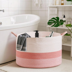 CLHMILY&Z pink basket side view with reinforced handles for easy transport