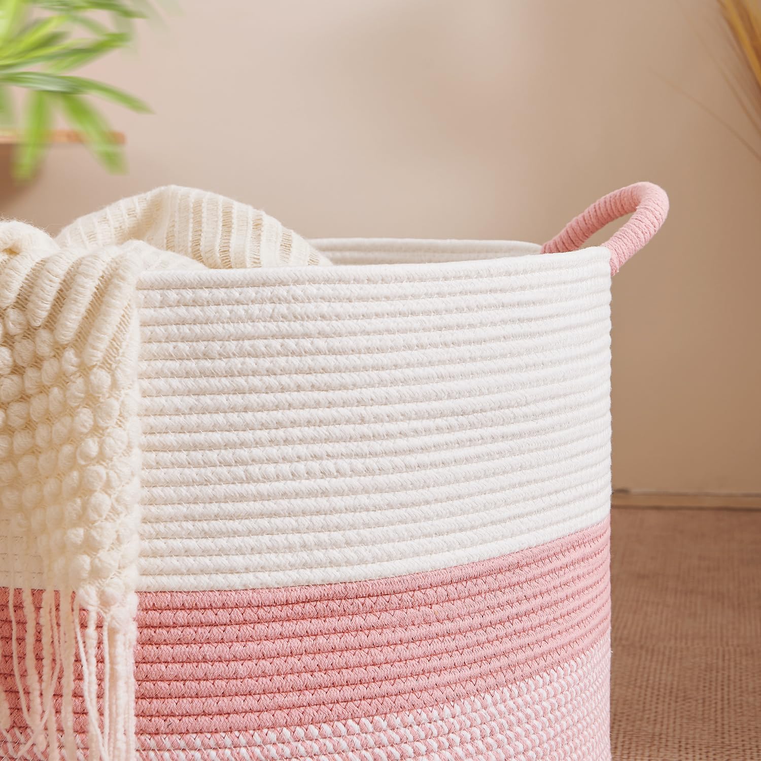 CLHMILY&Z pink basket in living room for stylish storage
