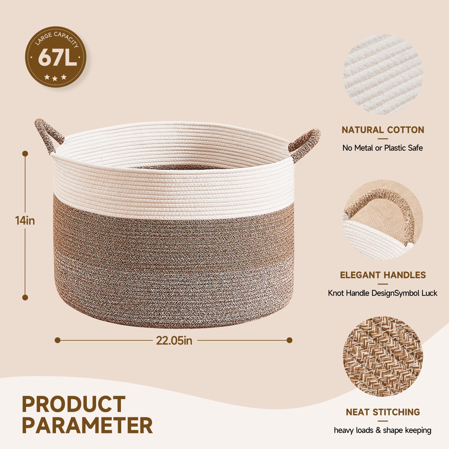 CLHMILY&Z large woven basket keeps towels neatly organized in bathrooms