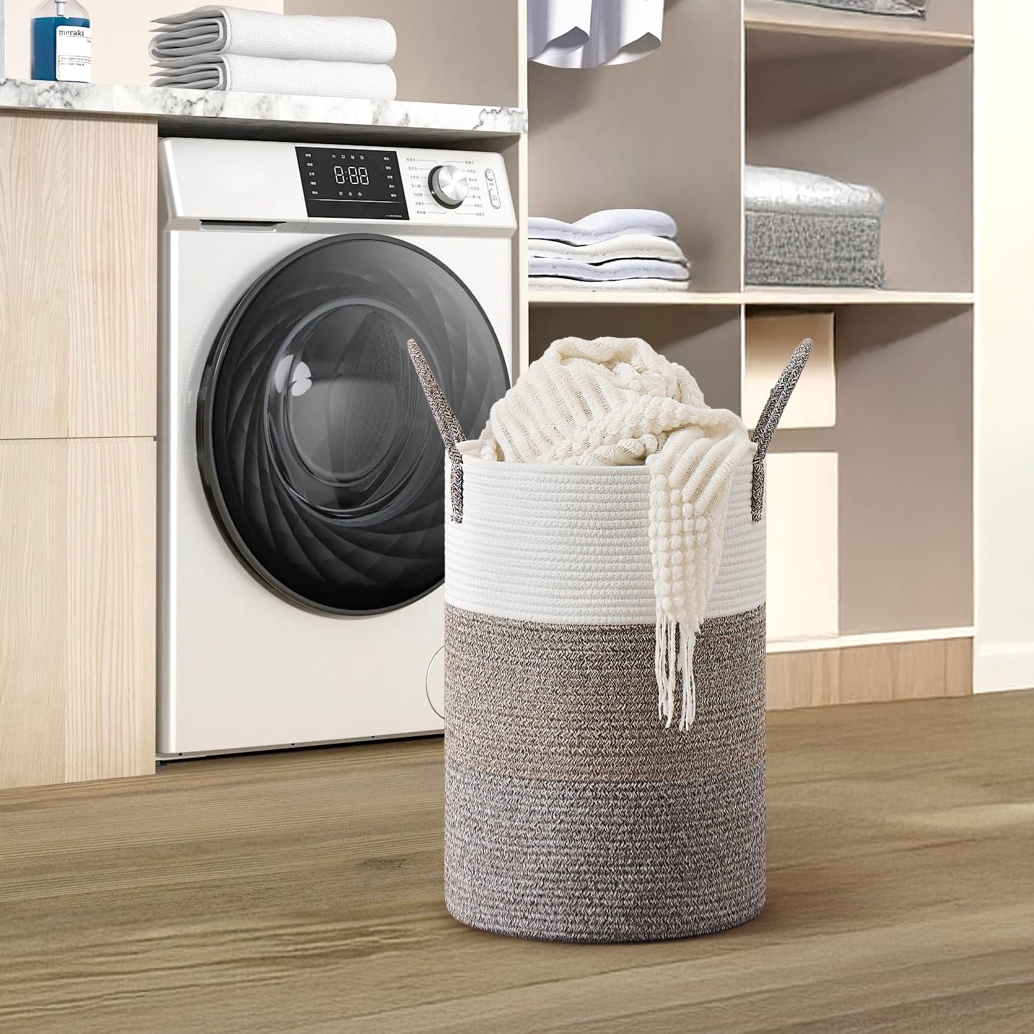 CLHMILY&Z laundry basket side view, large reinforced handles for easy transport