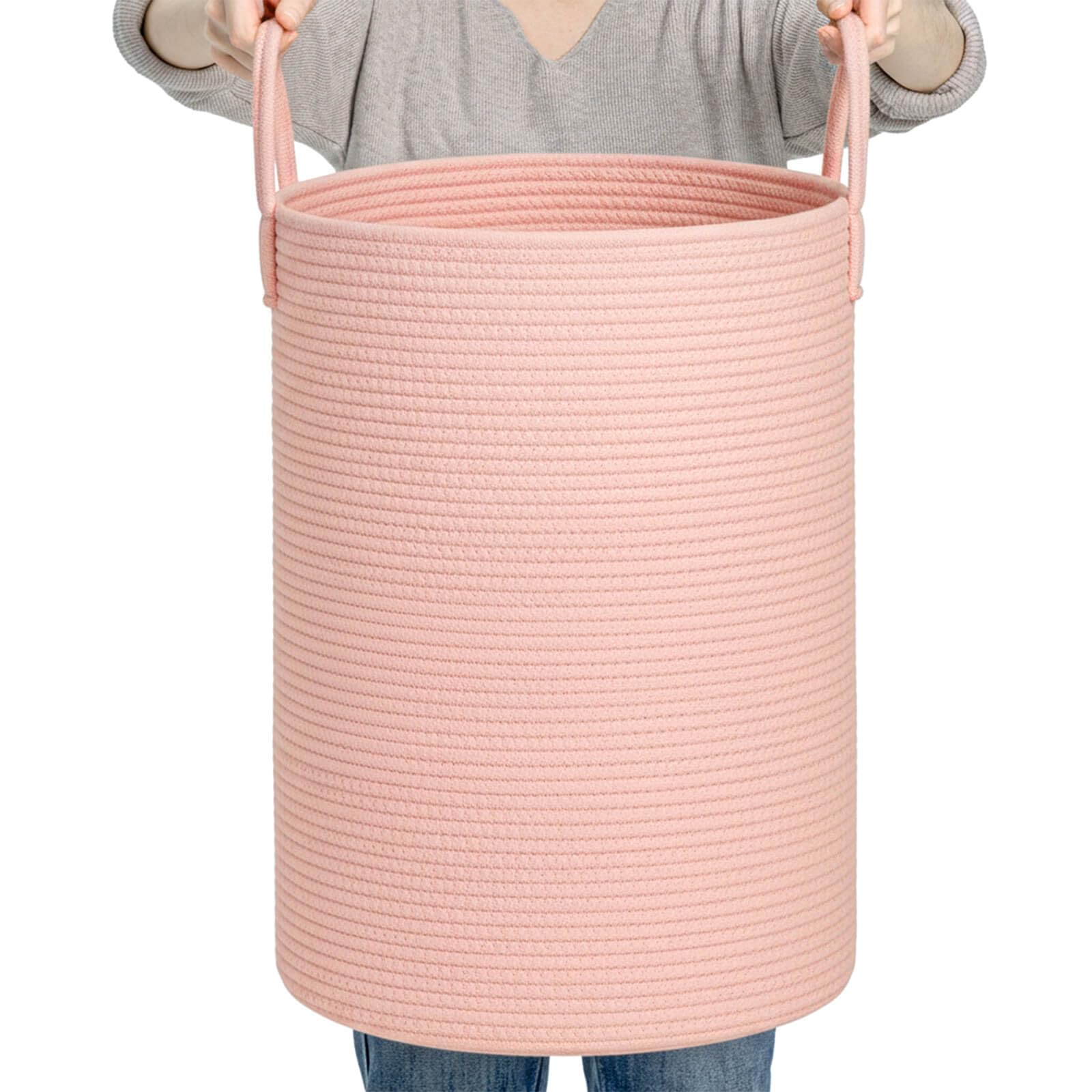 CLHMILY&Z pink round laundry hamper with spacious interior for clothes storage