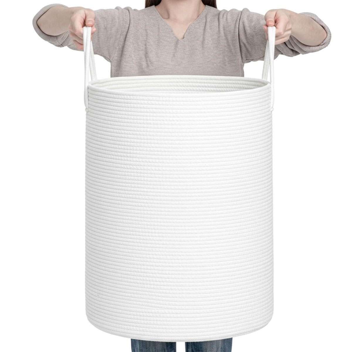 CLHMILY&Z laundry hamper in round white 80L with ample clothes storage