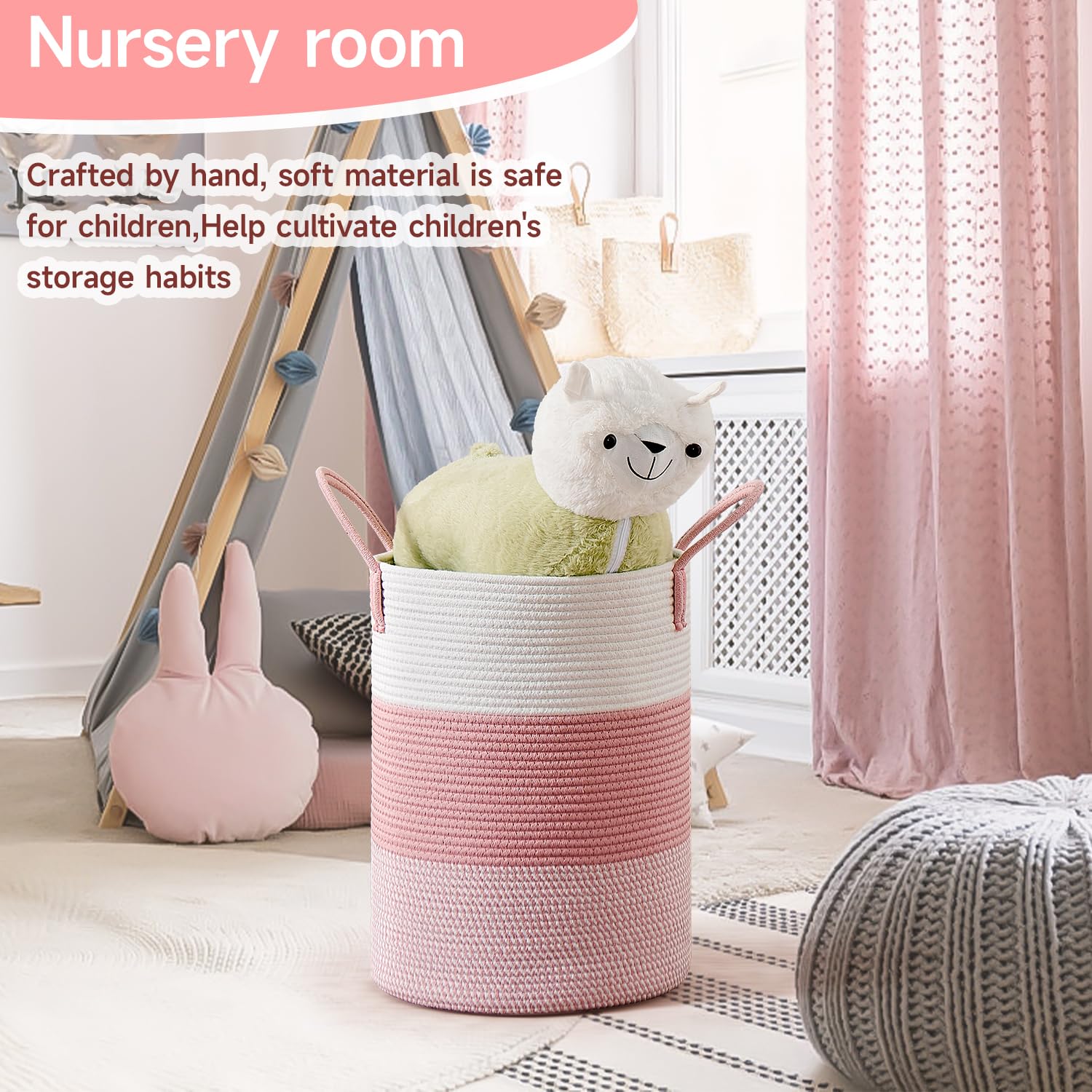 CLHMILY&Z nursery storage bin in cotton rope for toys and diapers.