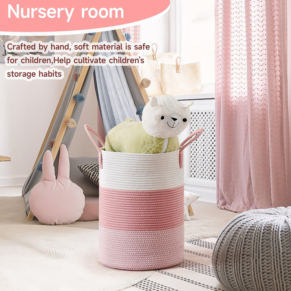 CLHMILY&Z nursery storage bin in cotton rope for toys and diapers.