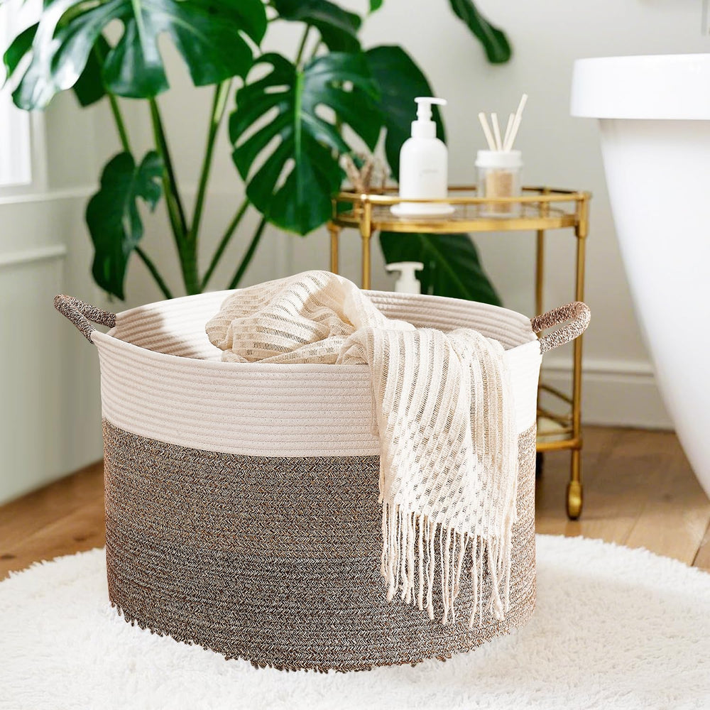 CLHMILY&Z basket with oversized handles for easy transport of laundry or towels.
