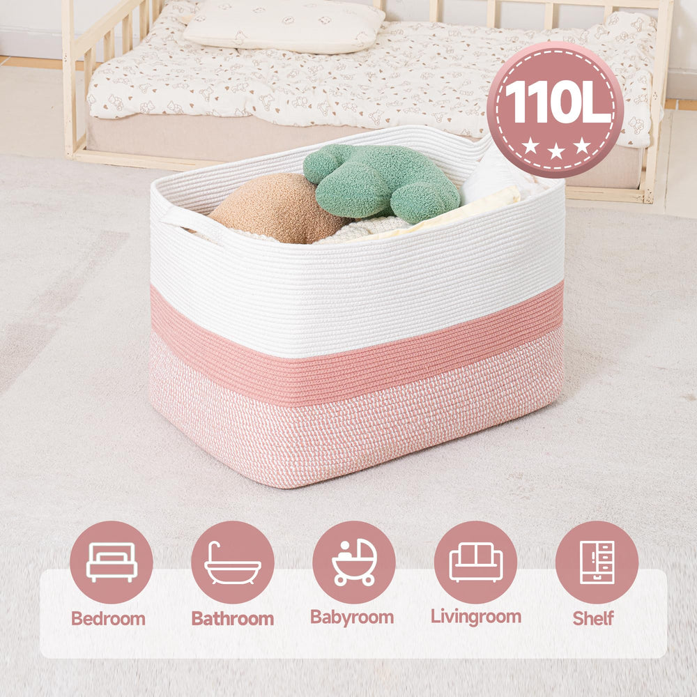 Pink and white CLHMILY&Z storage basket in a living room setup