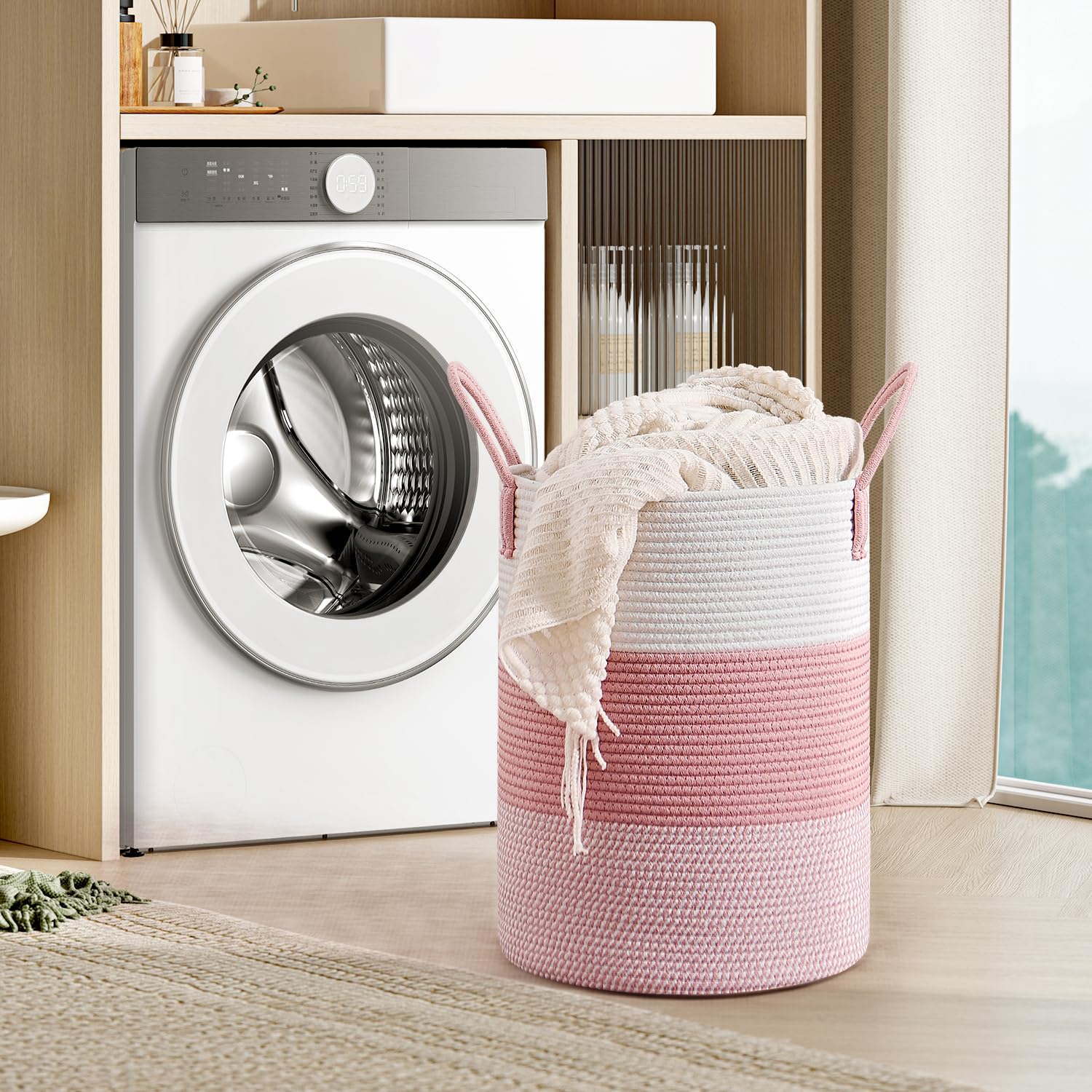 CLHMILY&Z rope basket with oversized handles for effortless carrying.