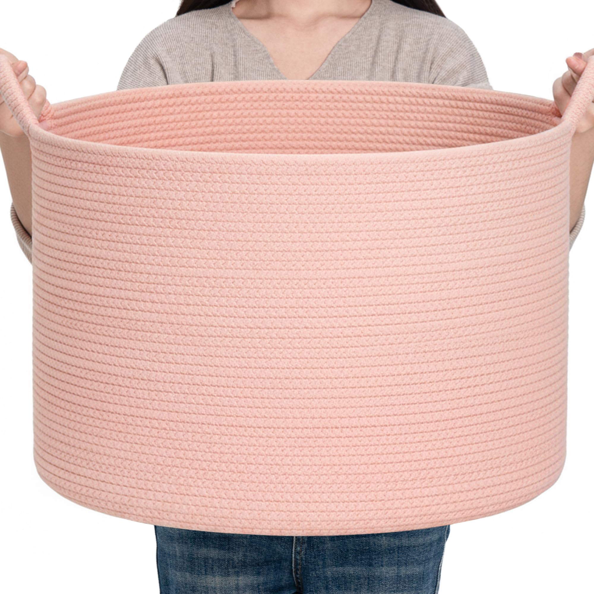 CLHMILY&Z pink XL round basket keeps toys organized in living spaces.