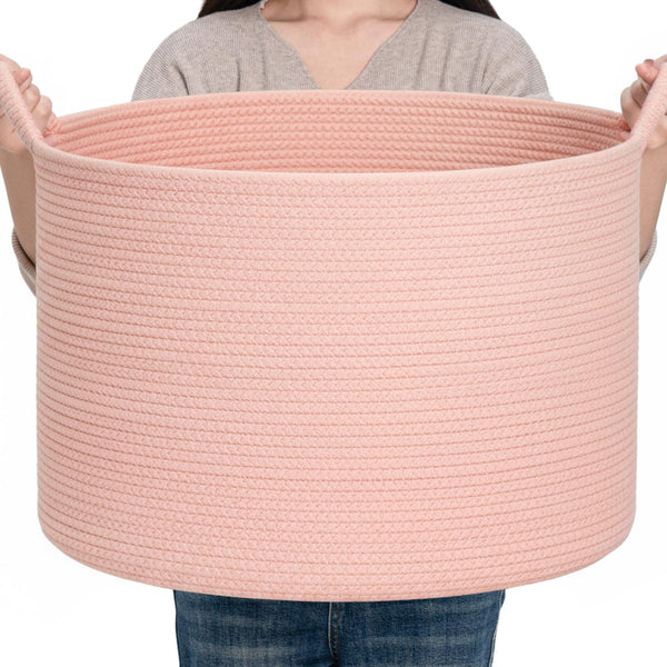 CLHMILY&Z pink XL round basket keeps toys organized in living spaces.