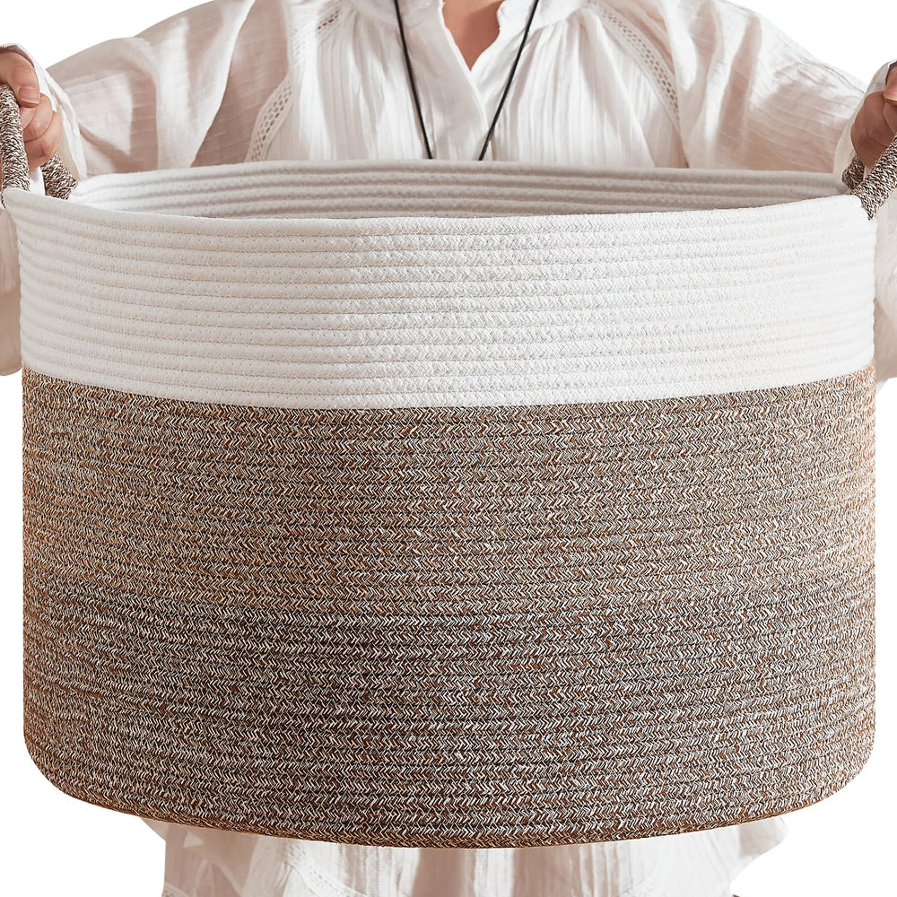 CLHMILY&Z round cotton rope storage basket showing ample interior space for toys and linens.