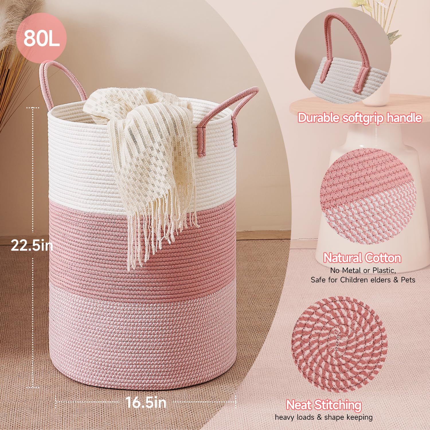 CLHMILY&Z round storage basket in nursery for diapers and toys.