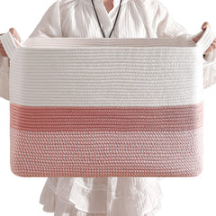 CLHMILY&Z square basket front view in pink and white, ideal for toy organization.