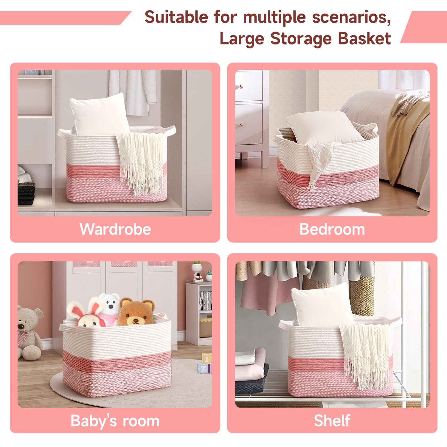 CLHMILY&Z living room display with pink-white square basket for versatile storage.