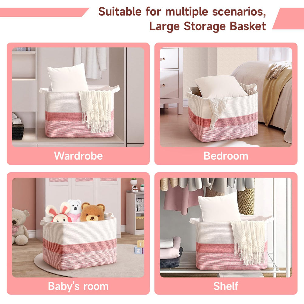 CLHMILY&Z living room display with pink-white square basket for versatile storage.