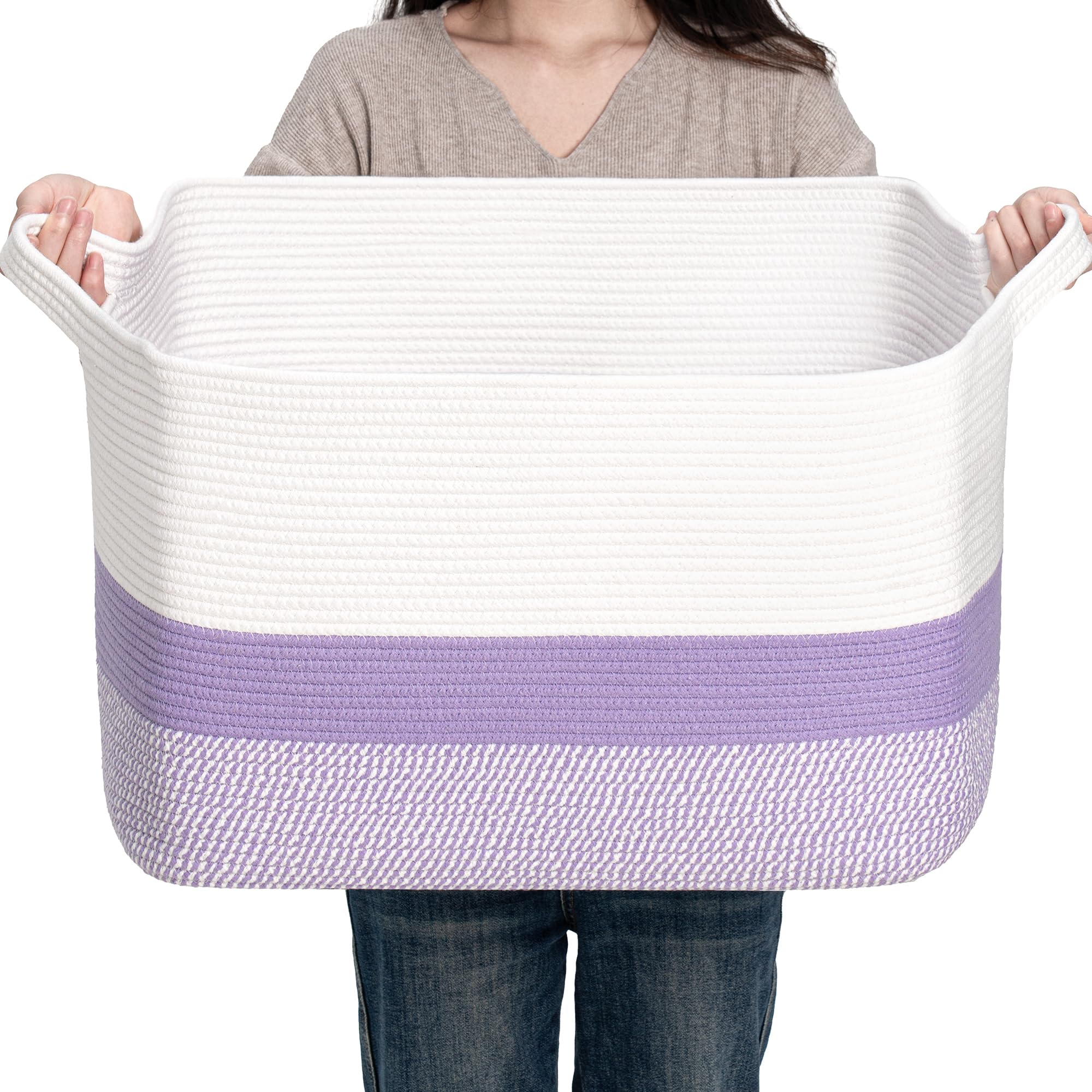 CLHMILY&Z square basket in purple and white stores up to 85L of items neatly