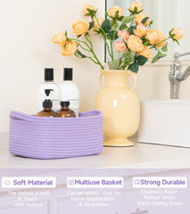 CLHMILY&Z woven cotton rope basket in purple for shelf storage and easy access.