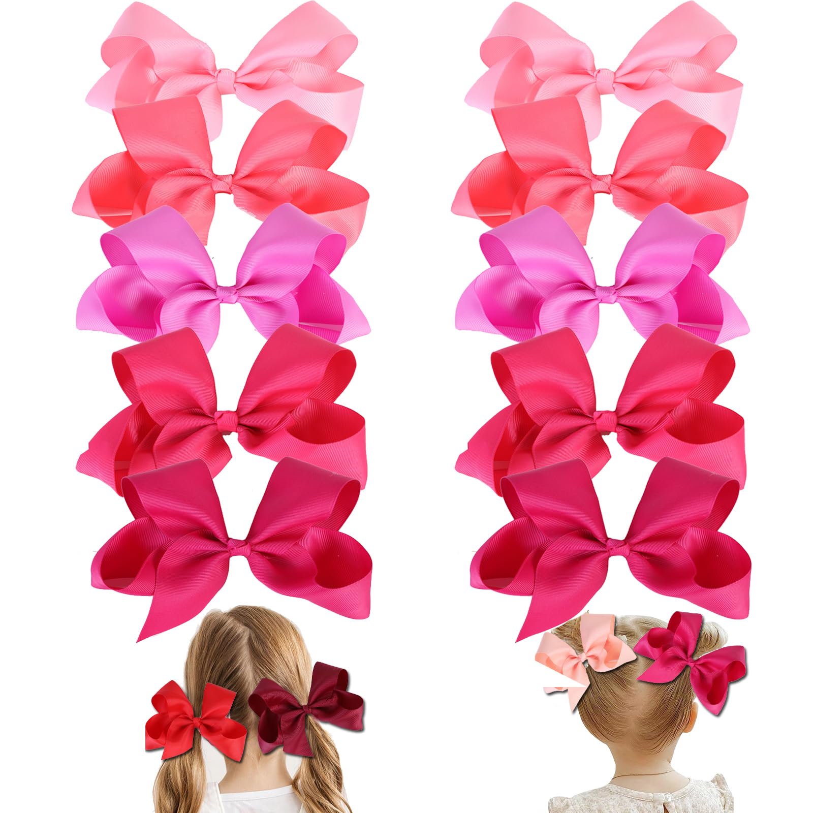 Clipband hair bows with black grosgrain ribbon and secure alligator clips for daily wear.