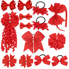 Clipband 14-piece red bow set for school hairstyles