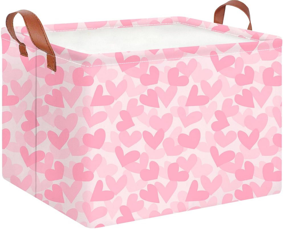 CLOCOR rectangular storage basket with pink heart pattern for stylish organization