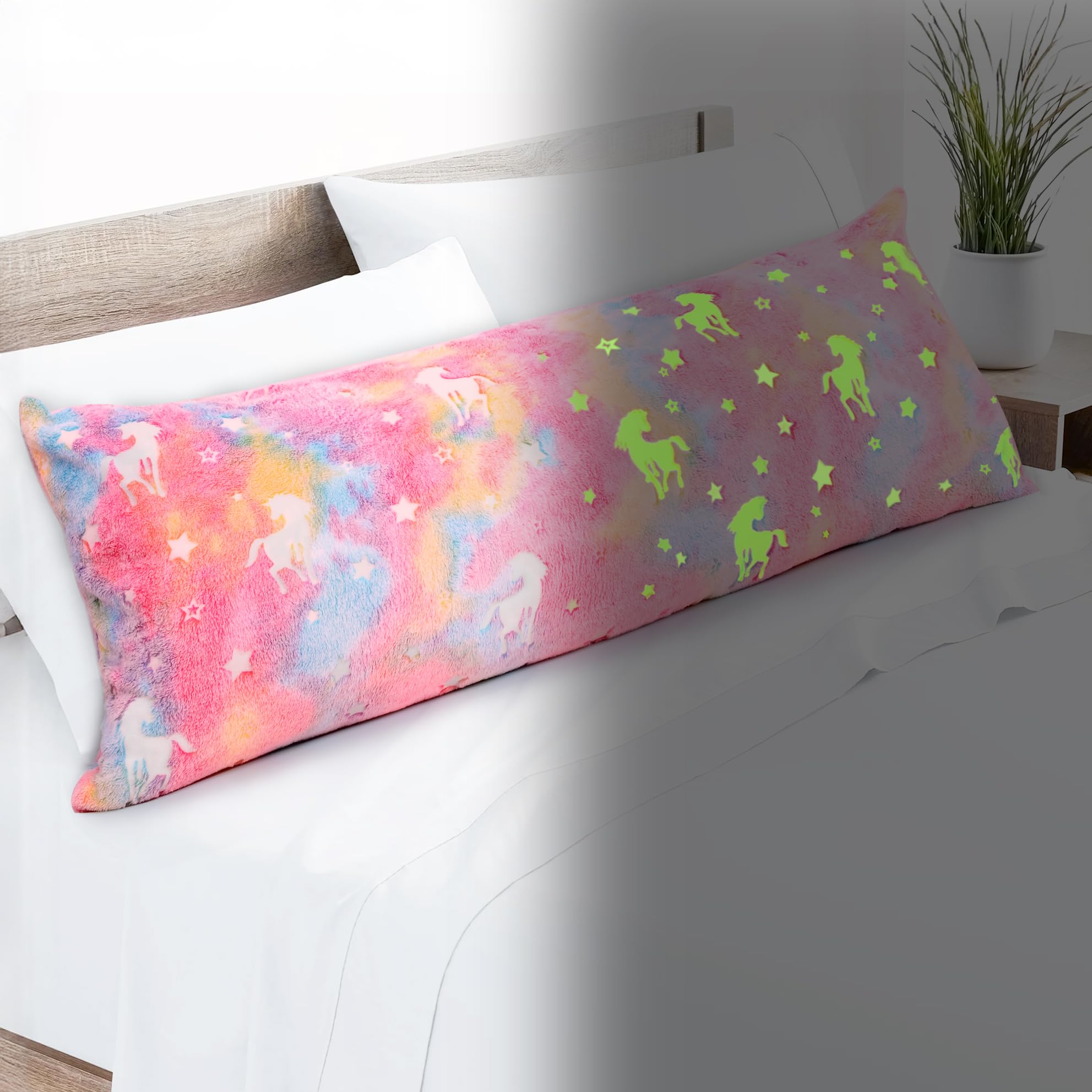 Cloele glow-in-the-dark unicorns pillow cover glows at night for bedtime
