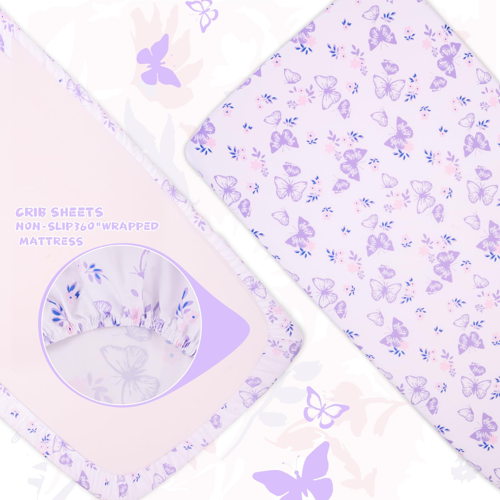 Cloele butterfly print design coordinating with girls' nursery theme