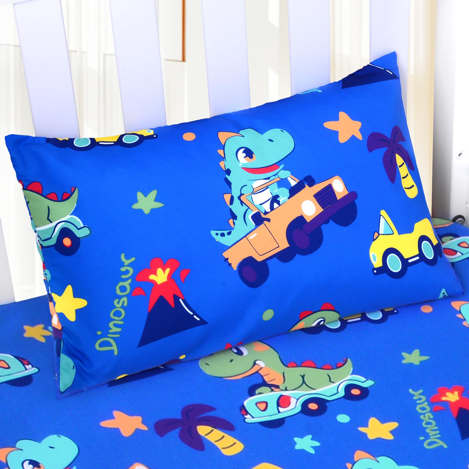 Cloele Car Dinosaur pillowcase fits 12x16 toddler pillows for travel