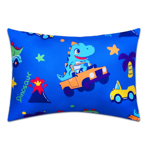 Cloele Car Dinosaur toddler pillowcase front view shows soft, breathable fabric