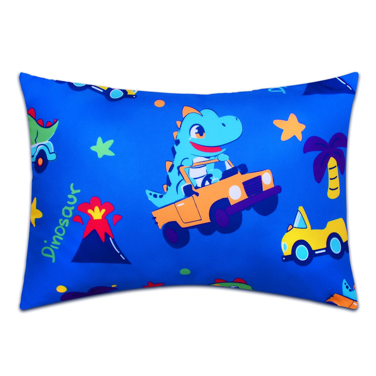 Cloele Car Dinosaur toddler pillowcase front view shows soft, breathable fabric