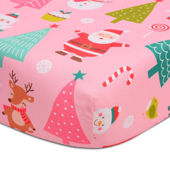 Cloele Christmas Santa crib sheet fits snugly on standard cribs with elastic corners.