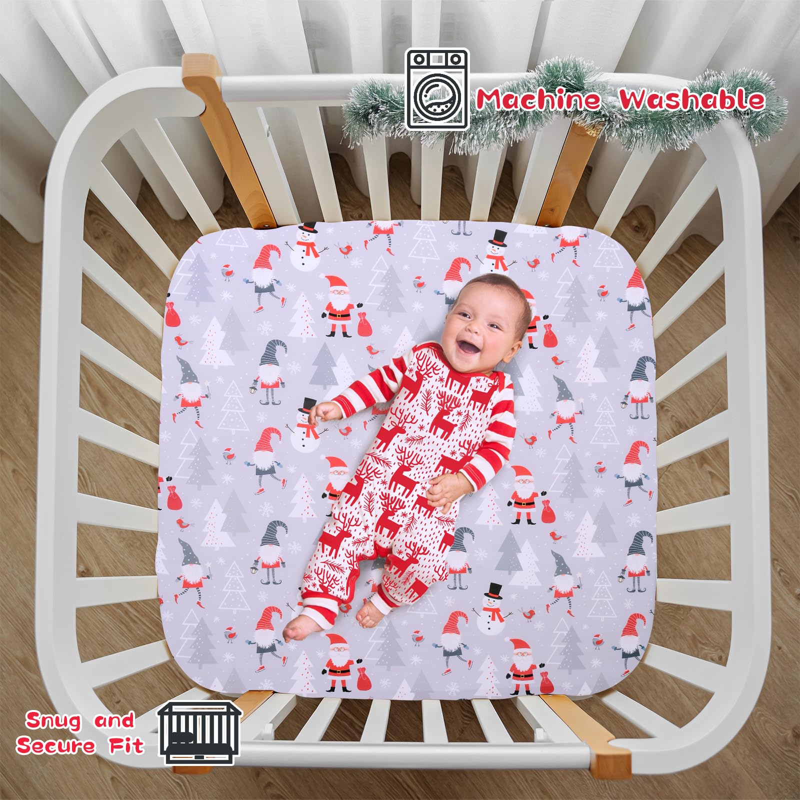 Cloele Christmas square playard sheet features easy 360 wrap for stable setup