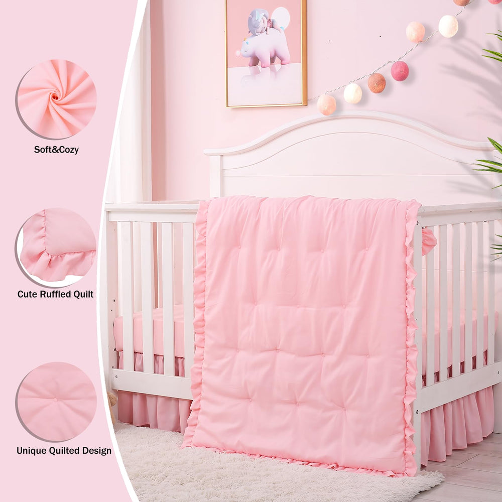 Cloele pink crib skirt adds tidy, stylish nursery look
