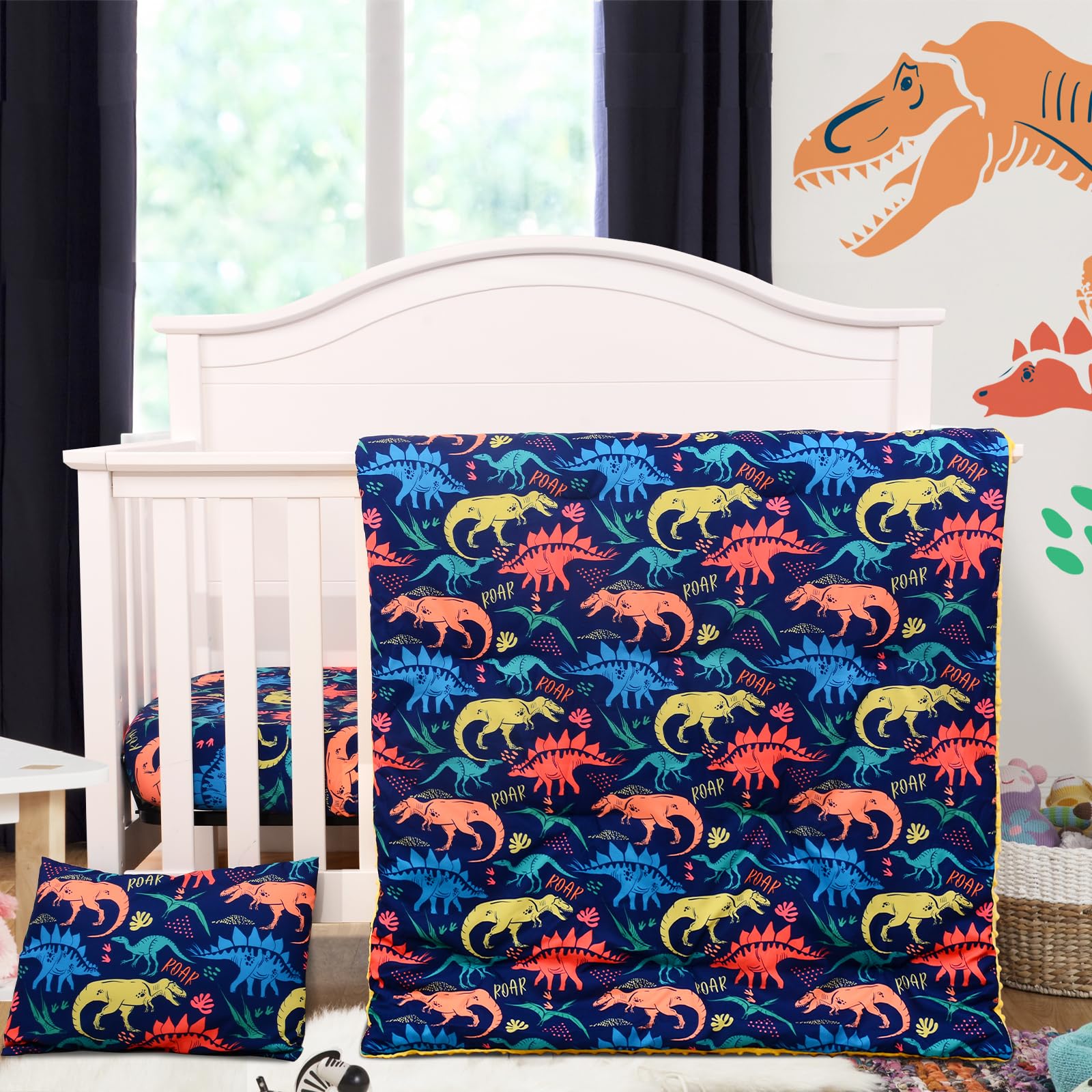 Cloele dinosaur crib fitted sheet 52x28 provides breathable crib support.
