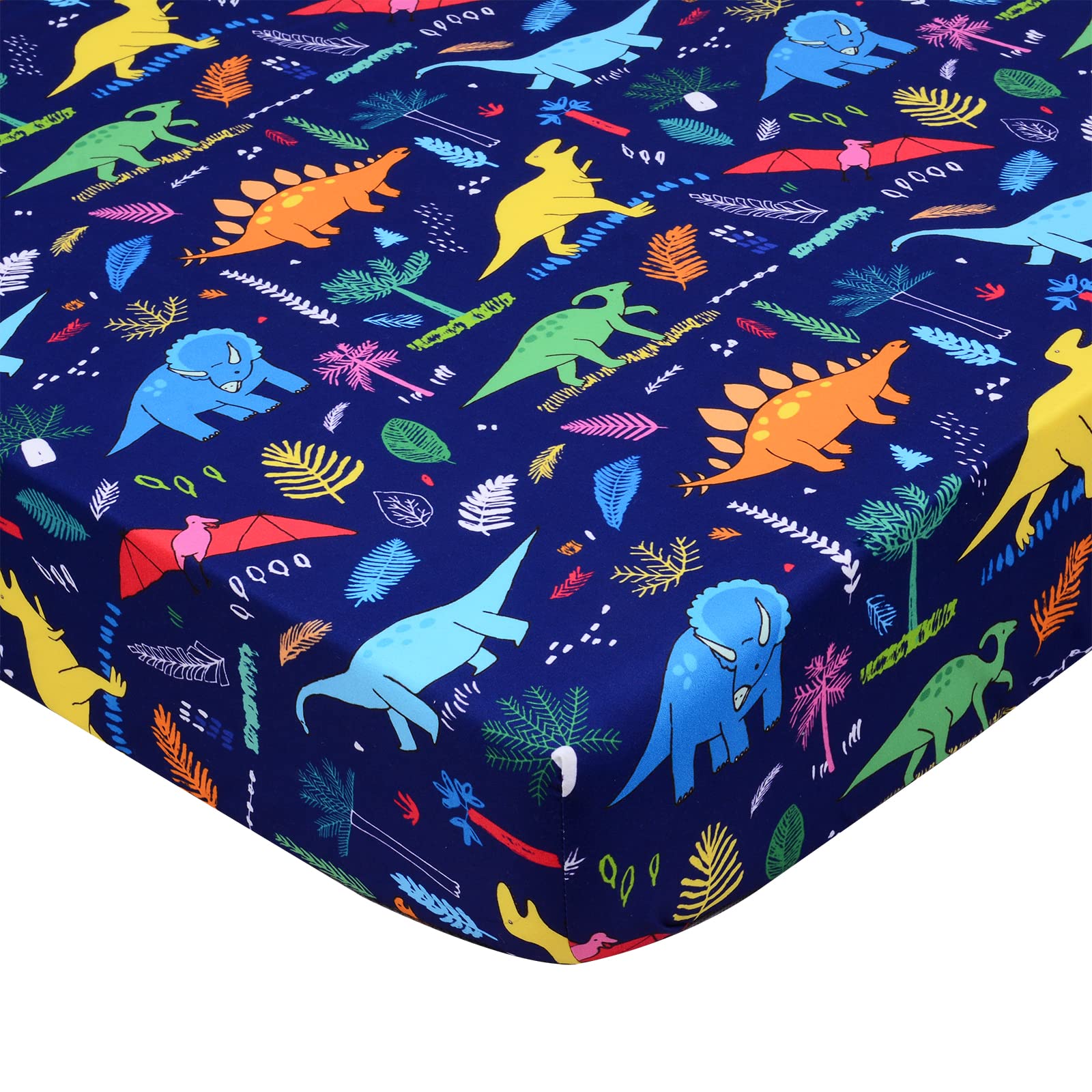 Cloele dinosaur fitted crib sheet in blue fits standard cribs for peaceful naps.