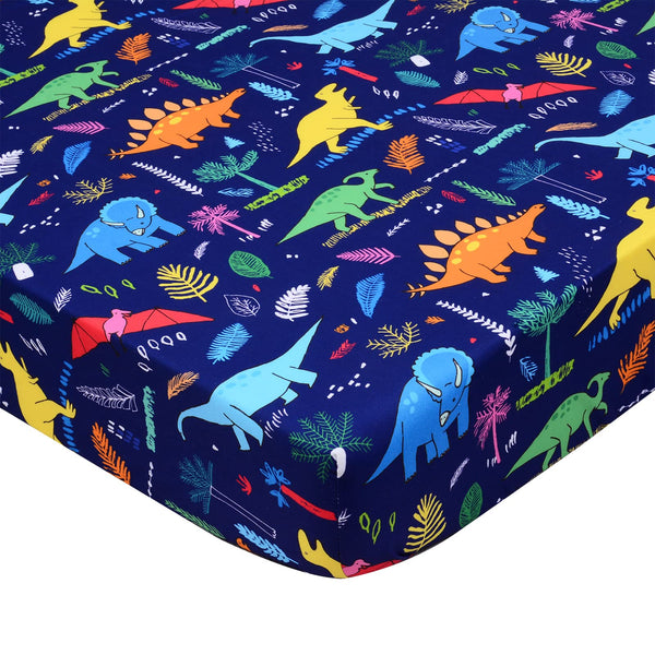 Cloele dinosaur fitted crib sheet in blue fits standard cribs for peaceful naps.