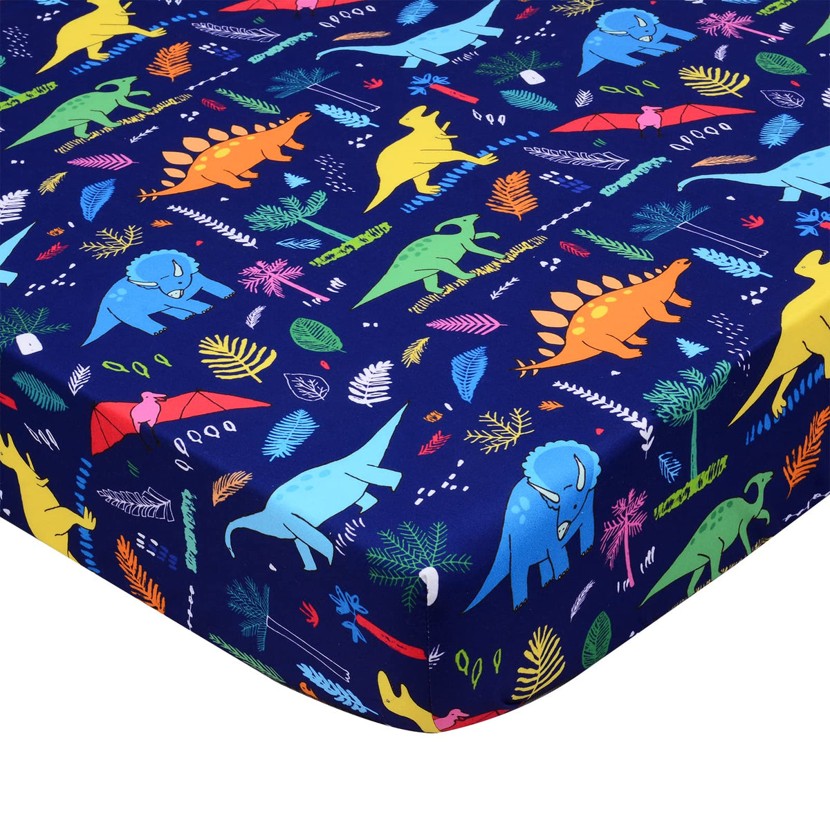 Cloele dinosaur fitted crib sheet in blue fits standard cribs for peaceful naps.