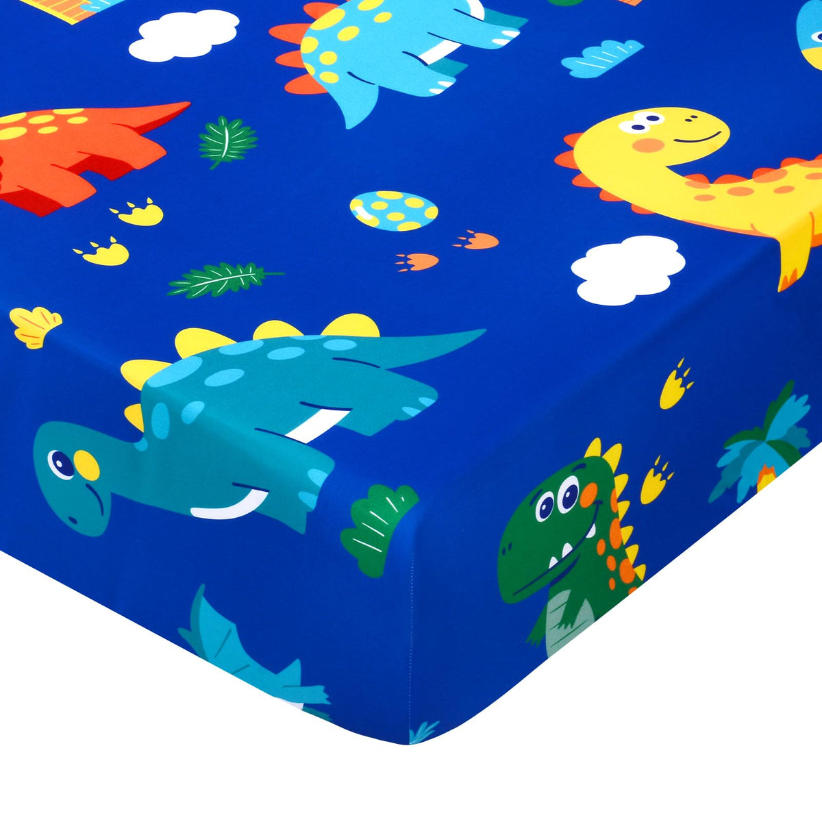 Cloele dinosaur fitted crib sheet blue with a snug fit for standard cribs.